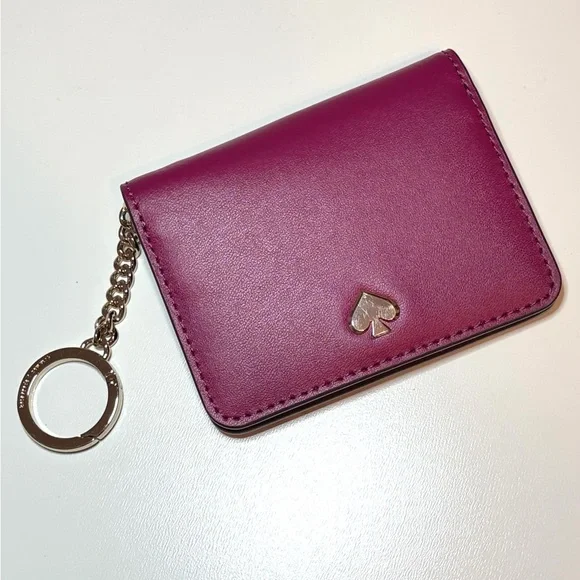 Kate Spade Nadine Leather Slim Bifold Card Holder w/ Keyring NWOT Rhubarb Tart